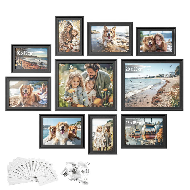Picture Frames with 16 Mats, Set of 10 Collage Photo Frames, Two 8x10, Four 5x7, Four 4x6 Frames, Ash Black