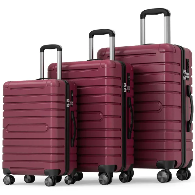 SUGIFT 3-Piece Hardshell Luggage Set Spinner Wheels TSA Lock YKK Zipper Lightweight Durable ABS+PC Hard Shell Carry On Checked Travel Suitcase