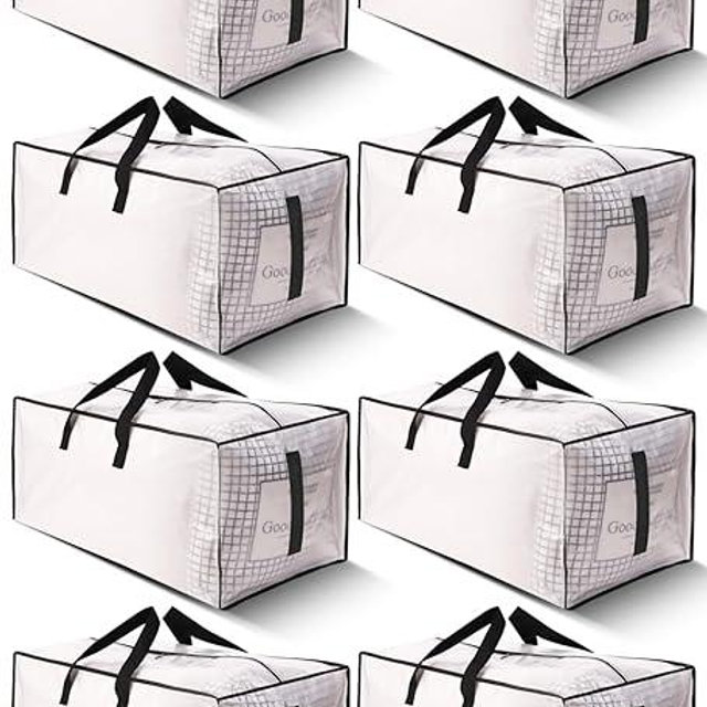 HOMESURE 12 Pack Large Strong Moving Bags with Zippers & Carrying Handles - Water-Resistant - Heavy Duty Storage Tote for Space Saving, Fold Flat, Alternative to Moving Box (Semi-Transparent)