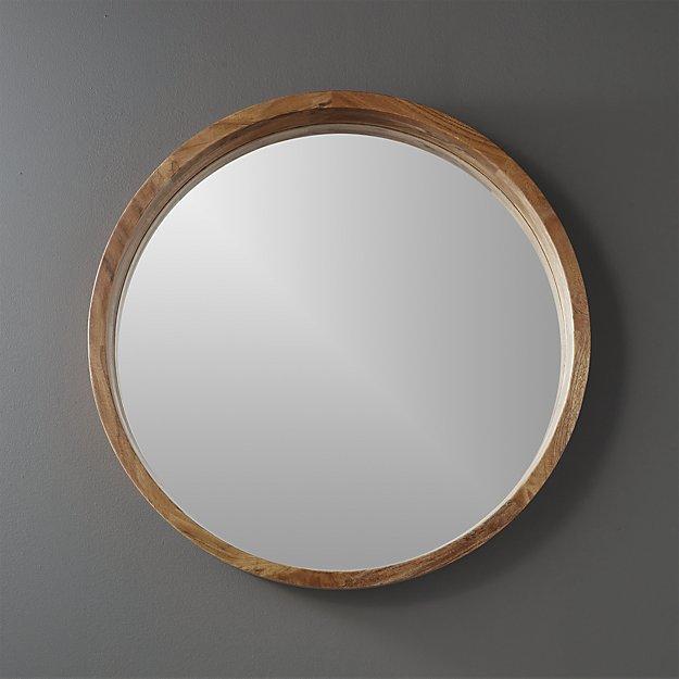 acacia wood 24" wall mirror