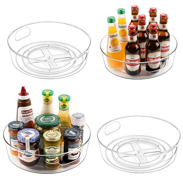 4 Pack Lazy Susan Organizer for Cabinet, Upgraded 11.5" Clear Lazy Susan Turntable with Handles and Raised Edge, Rotating Lazy Susan Spice Storage for Kitchen, Pantry, Refrigerator, Bathroom, Table