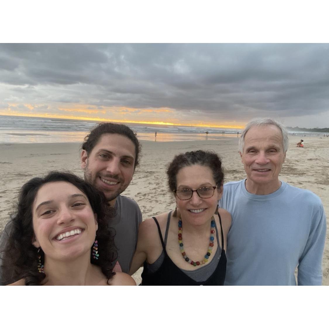 Enjoying Sara's hometown beach in Nosara, Costa Rica, with Leah's parents!