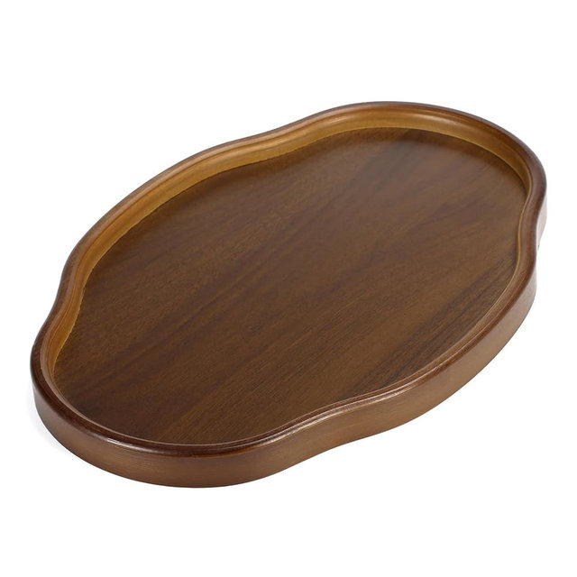 Serving Tray, Bamboo Wood Serving Trays for Party, 14.6" Irregular Decorative Trays for Coffee Table, Home Decor, Kitchen Counter, Breakfast in Bed, Lunch, Dinner