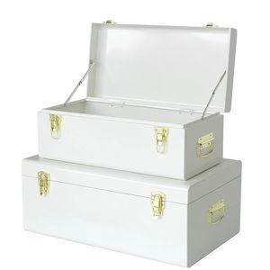 Vixdonos Metal Trunk Decorative Storage Box Set of 2 College Dorm Chest with Handle (White)