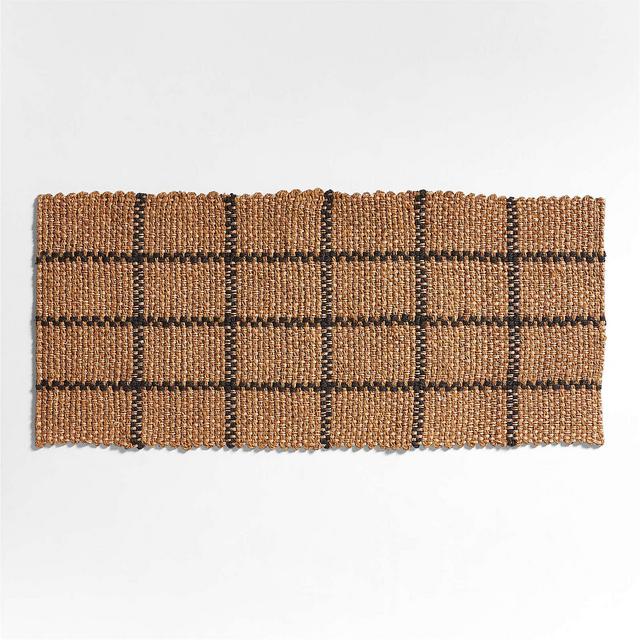 Picnic Stripe Coir Textured Black and Natural Indoor/Outdoor Double Doormat 24"x57"