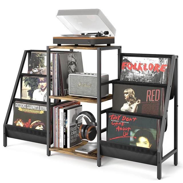 Record Player Stand with Vinyl Storage, Record Player Table with Vinyl Record Storage Up to 400 Albums, Turnta ble Stand with Record Holder Vinyl Display Shelf, Record Cabinet for Vinyls Media Stereo