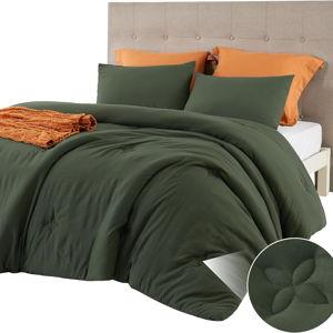 Bedsure Queen Comforter Set Olive Green, Soft Prewashed Queen Size Bedding, Quilted Comforter with Clover Design, Down Alternative Comforter for All Seasons, 3 Pieces Bed Set with 2 Pillow Shams