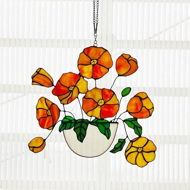 stained glass California flower POPPY autumn flower mothers day gift gift for mom halloween decoration home decor suncatcher