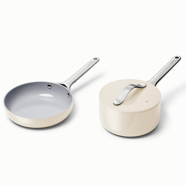 Caraway Home 2pc Nonstick Ceramic Mini Fry Pan and Mini Sauce Pan Set Off-White