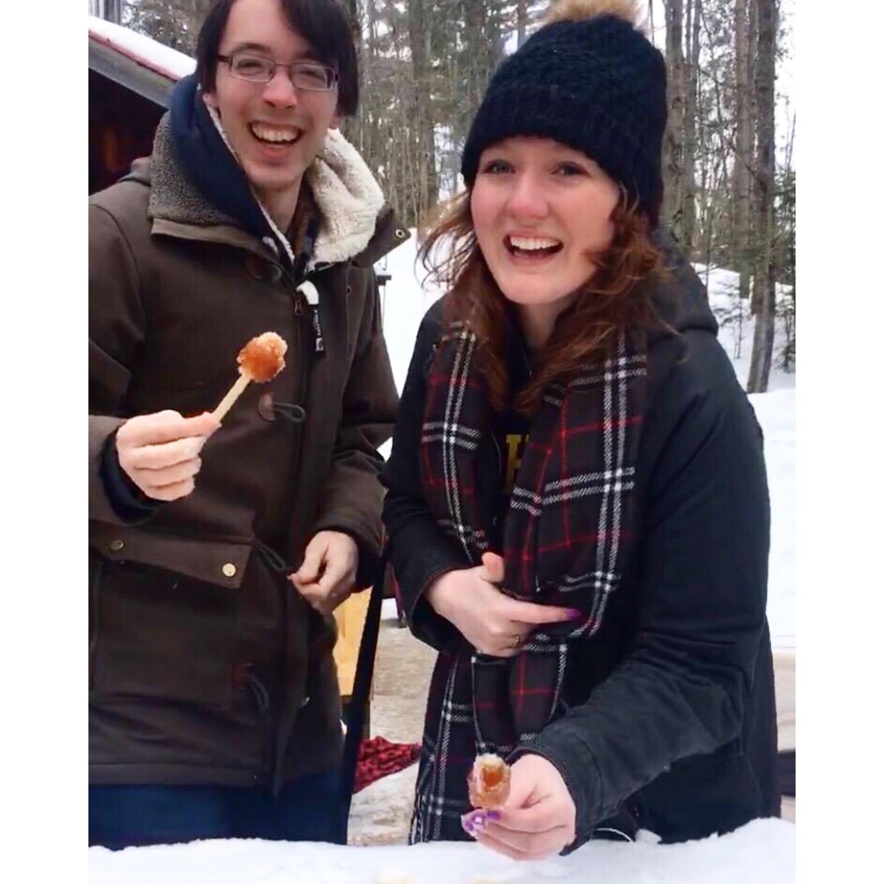 During Sam' first spring break in law school, we drove around Canada and forced our friend Sarah to take us to a sugar shack.