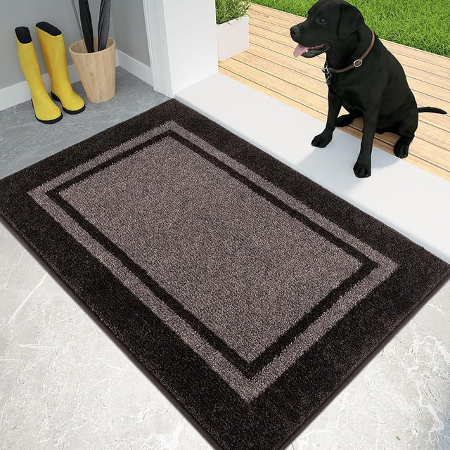 PURRUGS Dirt Trapper Door Mat 20" x 32", Non-Slip/Skid Machine Washable Entryway Rug, Shoes Scraper, Area Rug, Super Absorbent Welcome Mat for Muddy Wet Shoes and Paws, Grayish Brown & Coffee