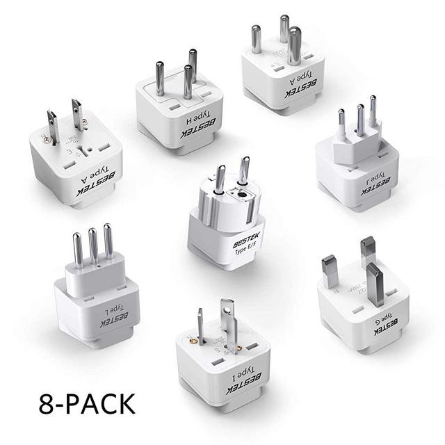 BESTEK Worldwide Travel Plug Adapter Set, Grounded Universal Power Plug Adapter for USA to US, EU, AU, UK, GE, HK and More- 8 Packs