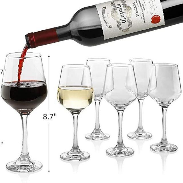 Premium Wine Glasses 14 Ounce - Lead Free Clear Classic Wine Glass with Stem Pack of 6 - Great For White And Red Wine - Elegant Gift For Housewarming Party