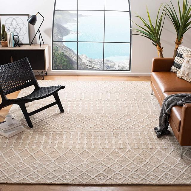 SAFAVIEH Blossom Collection 8' x 10' Beige/Ivory BLM115B Handmade Moroccan Premium Wool Area Rug