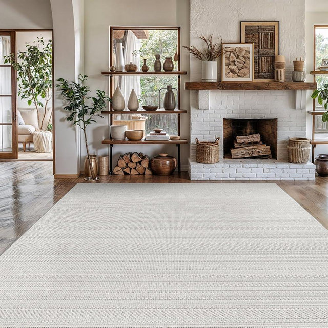 Luul Home Micro Loop Indoor Rug White 8x10 Boho Geometric Neutral Area Rugs for Living Room Soft Luxury Modern Low and High Pile Durable Stain Resistant Non-Shedding Indoor Area Carpet 8 x 10