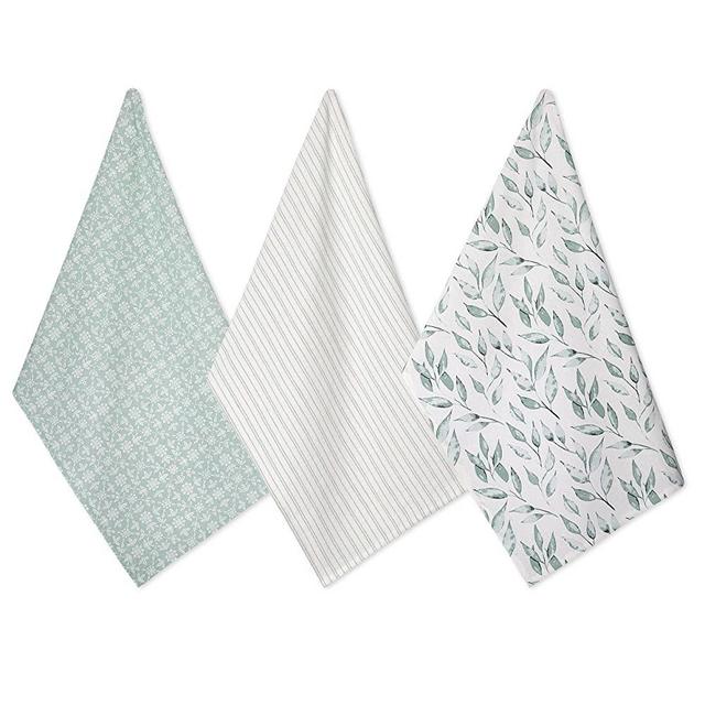 Folkulture Kitchen Towels or Dish Towels for Drying Dishes, Modern Tea Towels with Hanging Loop, Cotton Dishcloths Set for Farmhouse Décor or Mothers Day Decorations, 18"x28", Set of 3, Misty Green