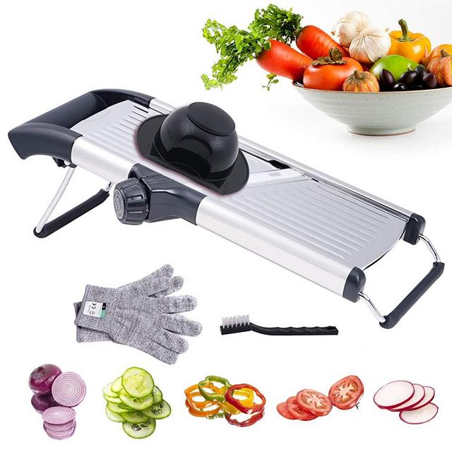 Adjustable Mandoline Food and Vegetables Slicer, Stainless Steel Slicer Vegetable Cutter and Chopper for Kitchen Onion Cabbage Zucchini Potato with Waffle Maker and Gloves
