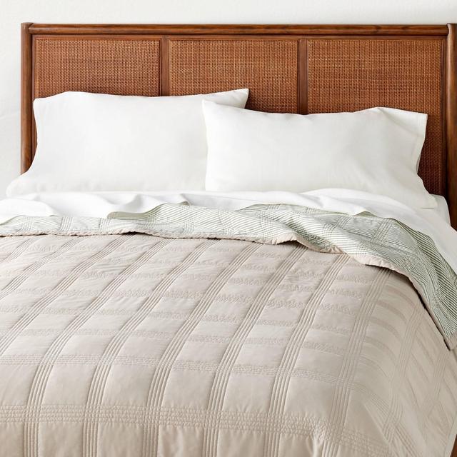 Full/Queen Grid Stitched Quilt Taupe/Green/Cream - Hearth & Hand™ with Magnolia