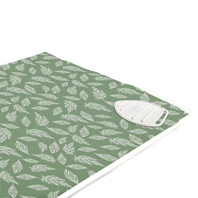 Encasa Homes Ironing Mat/Pad (Large 47 x 28 inch) with 3mm Padding & Silicone Iron Rest for Steam Pressing on Tabletop or Bed - Heat Resistant, Portable, Quilting & Travel Blanket - Big Leaves Green