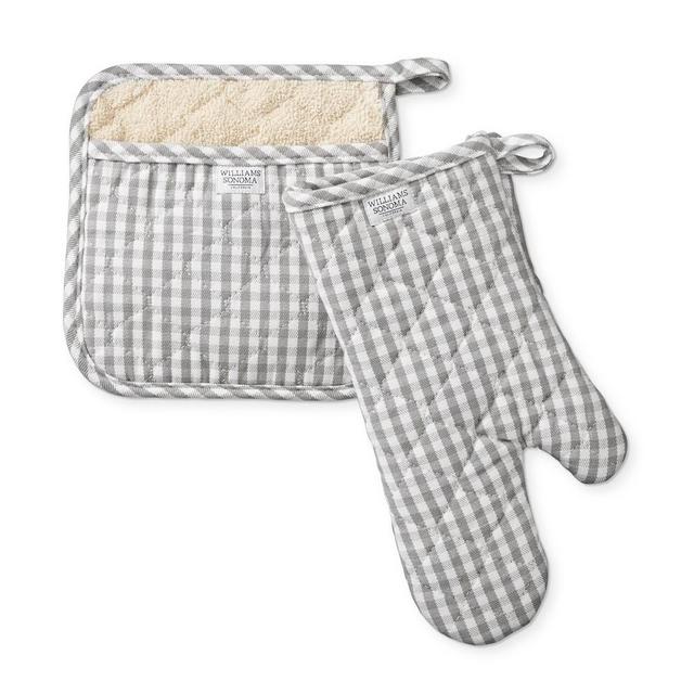Chef Check Oven Mitt & Potholder, Drizzle Grey
