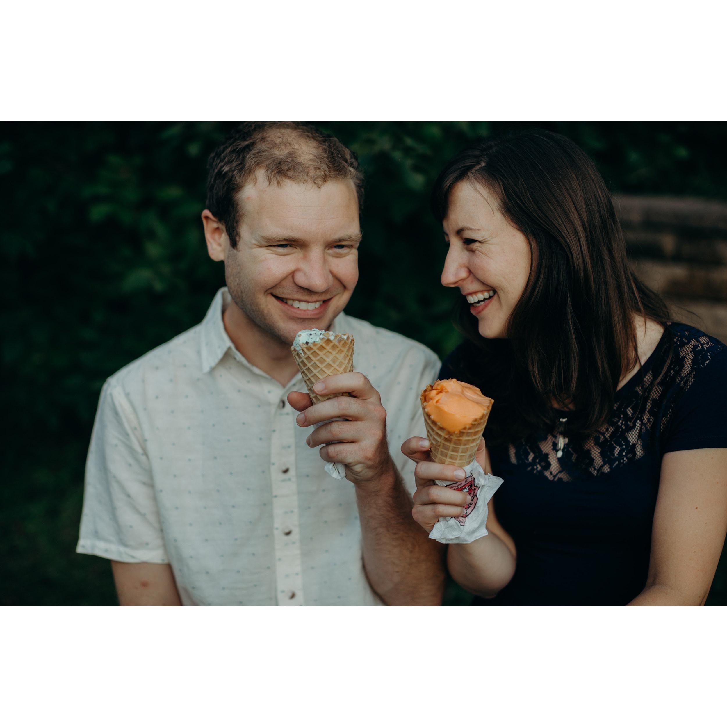 Our first date was walking in the drizzly rain to a local ice cream shop. Since then it’s been a frequent date night location, as well as a great spot to shoot our Engagement Photos.