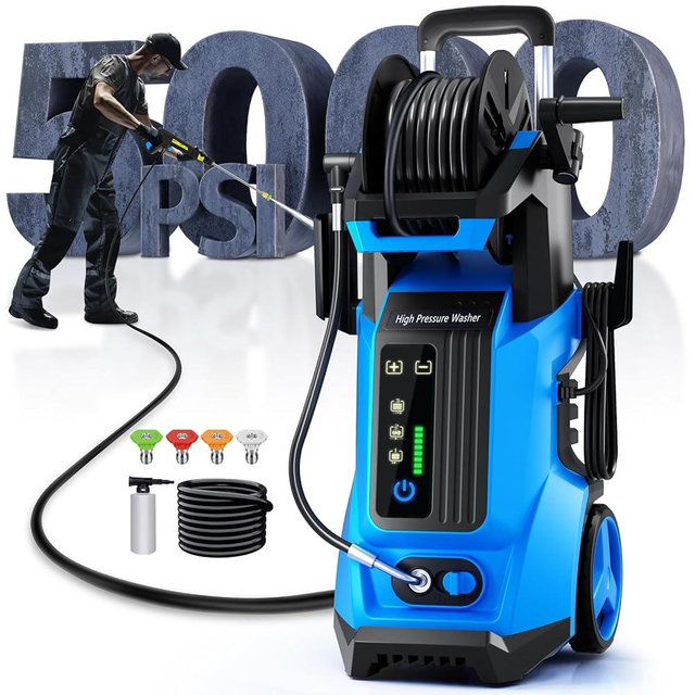 Fenbeli Electric Pressure Washer 5000PSI - 3.5 GPM Power Washer 2000W Portable Pressure Cleaner Machine with 4 Nozzles & Foam Cannon, 25FT Pressure Hose for Car,Patio, Fence, Window, Garden (Blue)