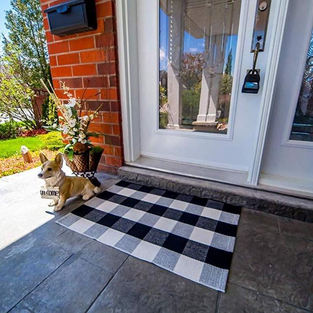 The Original Outdoor Porch Rug - Checkered Door Mat for Layering with Welcome Mat, Outdoor Buffalo Check Door Mat, Rugs Door Buffalo Plaid Door Mat, Black and White Door Mat Front Door Rug Mats