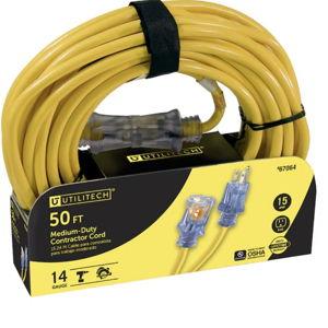 Utilitech 50-ft 14 / 3 Medium Duty 3 Prong Yellow Outdoor Extension Power Cord