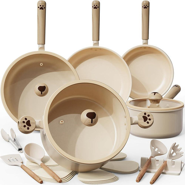 Astercook Pots and Pans Set Non Stick, Ceramic Cookware Set Non Toxic, 18 Pcs Dishwasher Safe Induction Cookware for Everyday Cooking & Kitchen Gifts