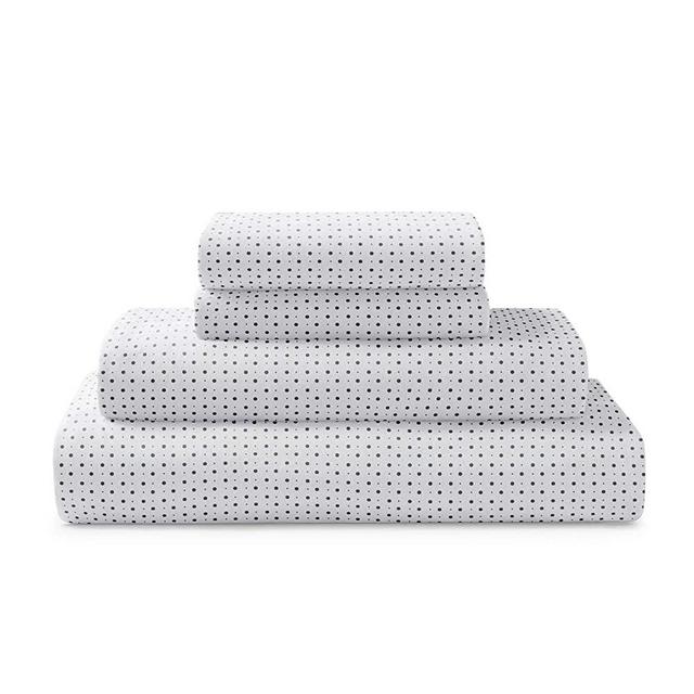 Brielle Home Cotton Jersey Knit (T-Shirt) Sheet Set, Queen, Polka DOT Navy