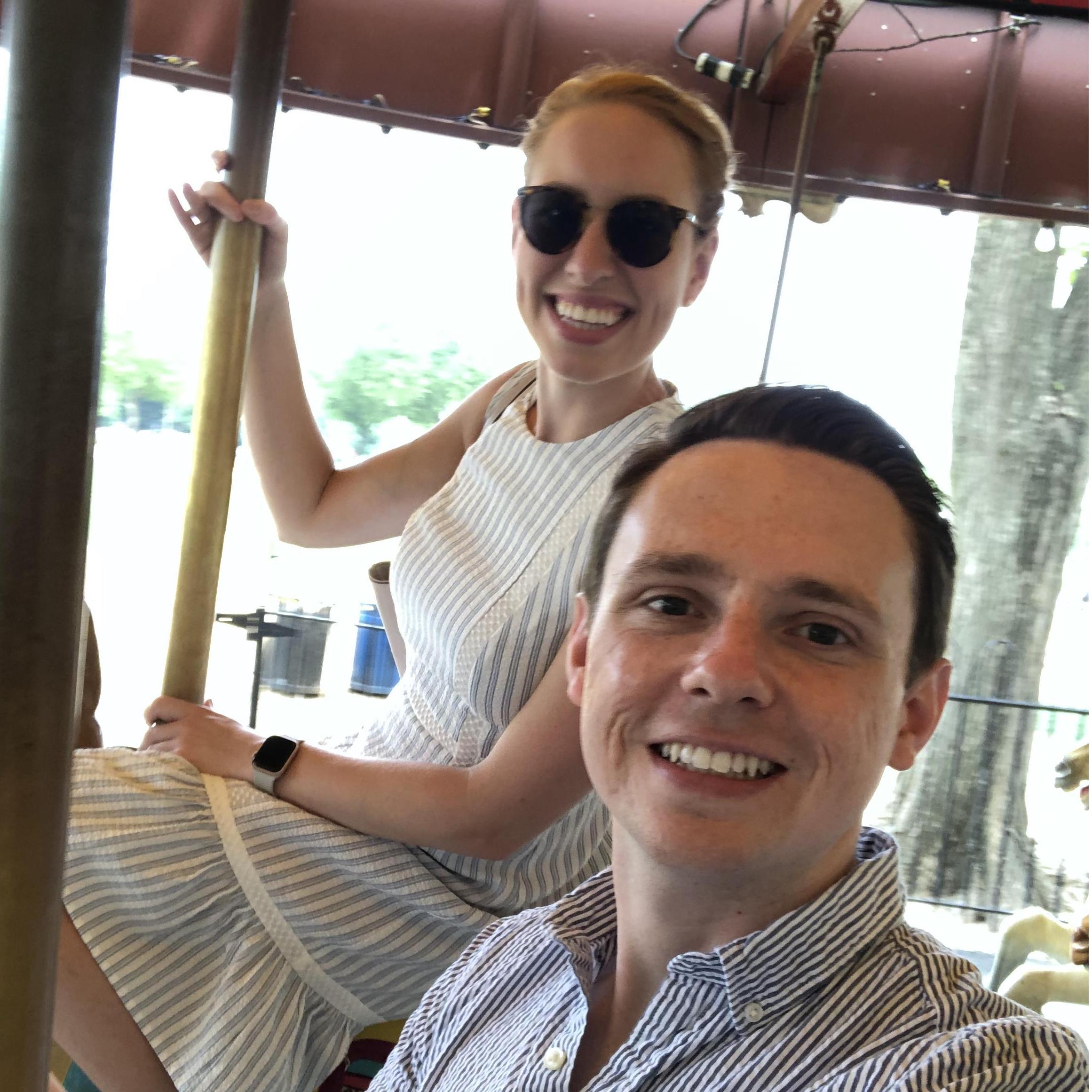 Riding the same Smithsonian Carousel horses Erin rode when she was little on Evan's first trip to D.C.