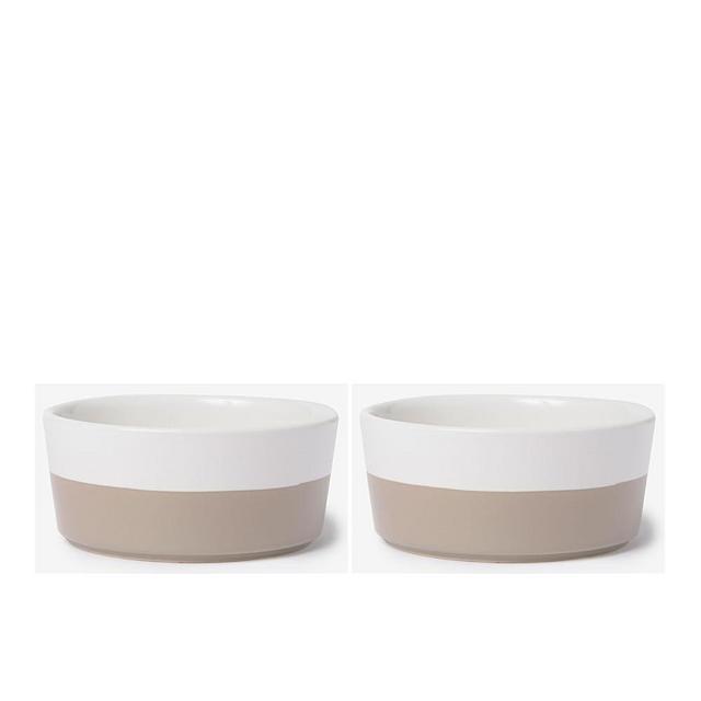 Waggo Dipper Ceramic Dog Bowls - Set of 2 - for Small and Large Breeds - Heavyweight and Durable Pet Food and Water Dish Crock, Dishwasher Safe, Modern (VintageGrey2Set, Large)