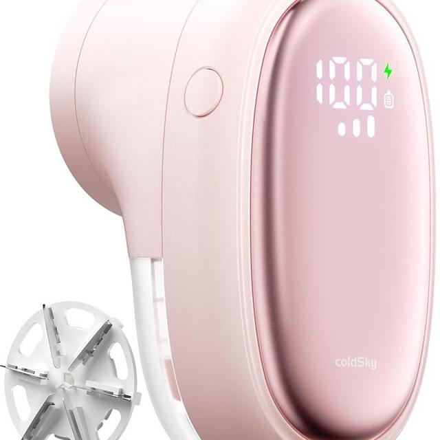 coldSky Fabric Shaver 1200mAh 𝗥𝗲𝗰𝗵𝗮𝗿𝗴𝗲𝗮𝗯𝗹𝗲 Lint Remover Portable Sweater Shaver with 𝟯 𝗦𝗽𝗲𝗲𝗱𝘀, LED Digital Display, Stainless Steel 6-Leaf Blades, Remove Fuzz, Lint, Bobbles, Pink