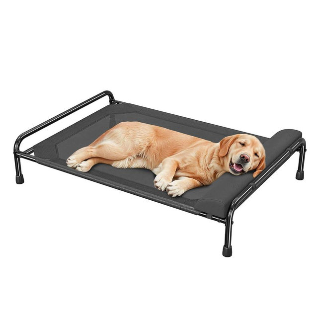 Simple Trending Elevated Dog Bed for Large Dogs, Cooling Raised Pet Cot with Bolster, Breathable Outdoor Couch Bed, 44.5" x 31", Black