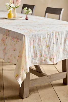 Watercolor Blooms Linen Tablecloth