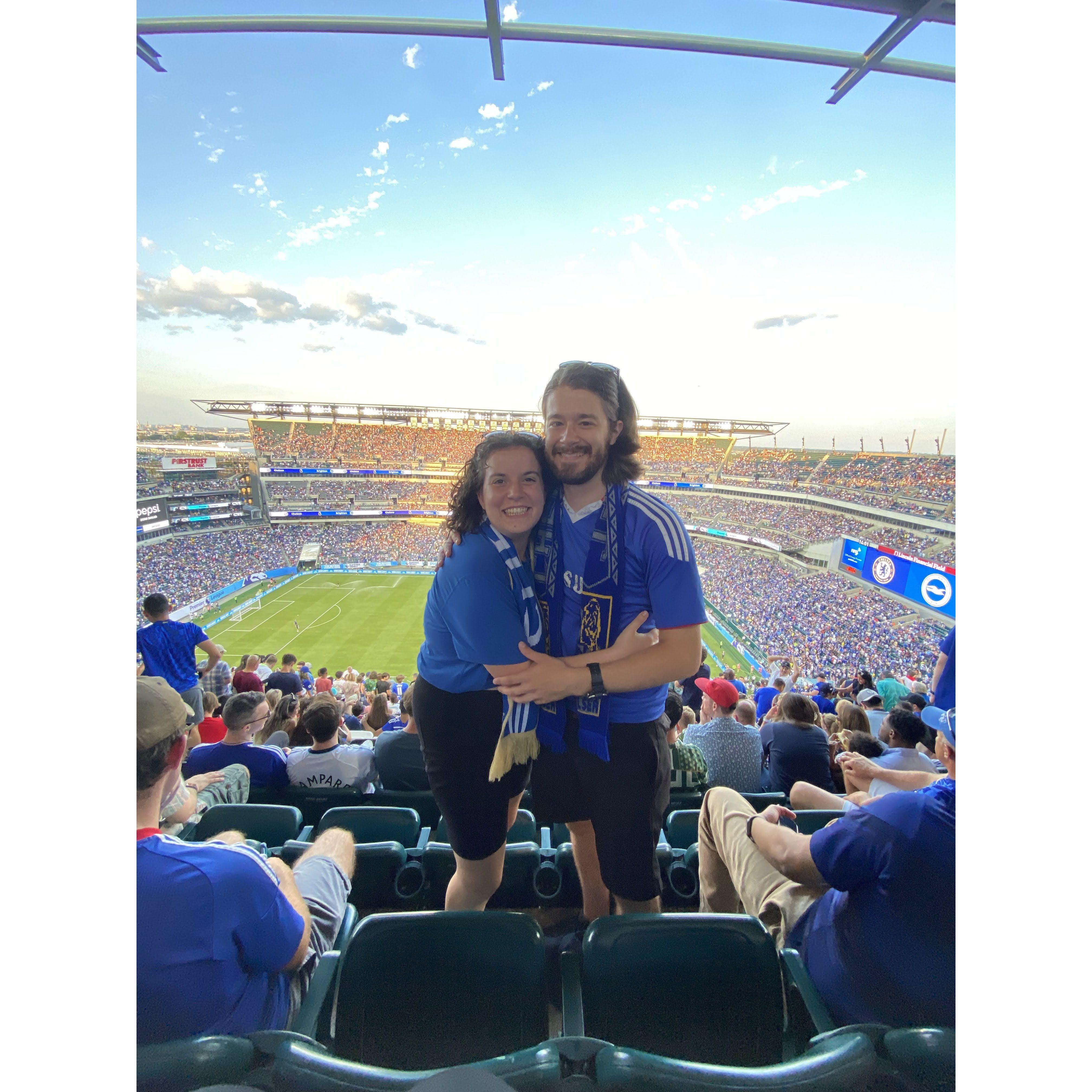 Cheering on Chelsea during their visit to Philadelphia in 2023