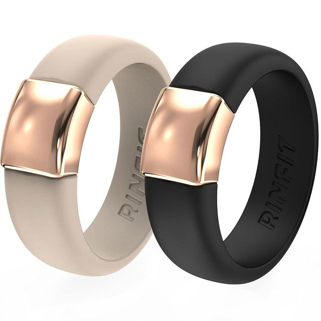 Rinfit Silicone Rings for Women - Silicone Wedding Bands - Womens Rubber Ring with Stainless Steel Plate - Patented Design