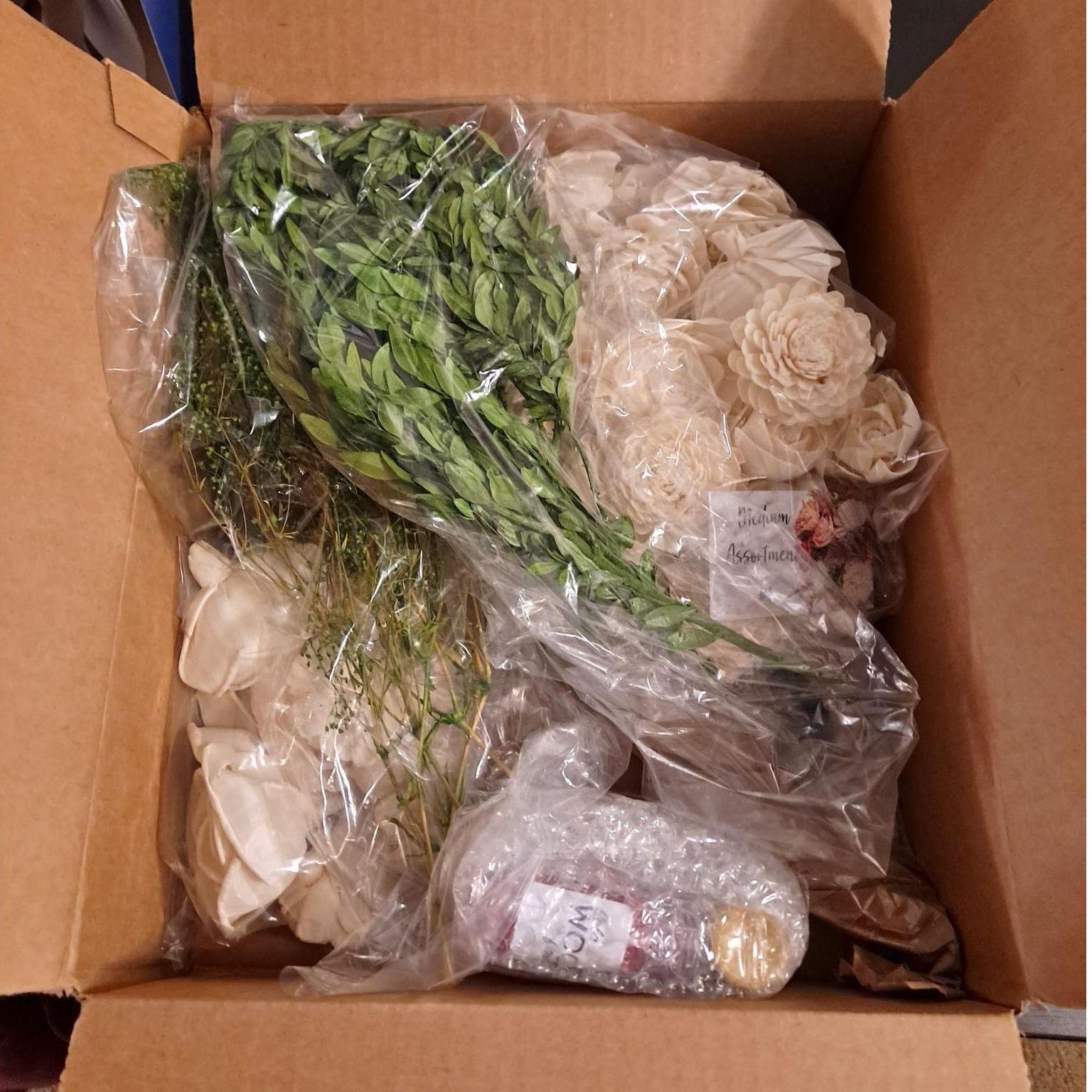 This was how the flowers came to us. Thanks to Lena, who found the website solawood flowers, we were able to save SO much money on flowers!