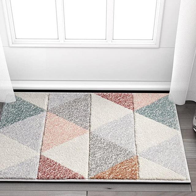 Well Woven Suave Angles Dusty Pink Red Copper Blue Grey Modern Geometric Hand Carved 2' x 3' Area Rug Easy to Clean Stain & Fade Resistant Thick Soft Plush