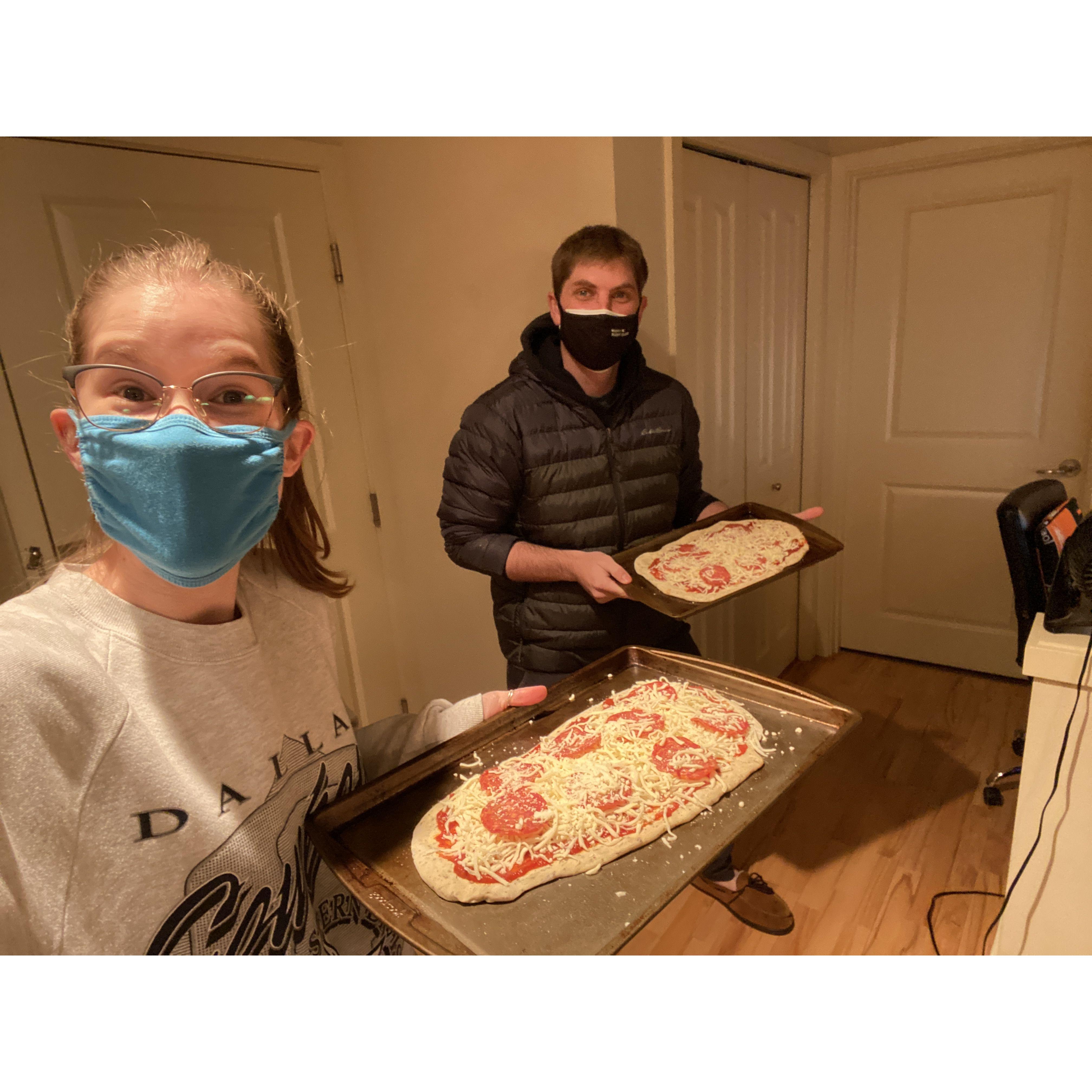 December 2021: Anthony had covid but we still tried to spend some quality time together making pizzas.