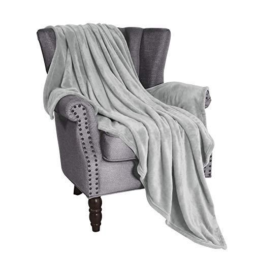 Exclusivo Mezcla Large Flannel Fleece Velvet Plush Throw Blanket – 50" x 70" (Light Grey)