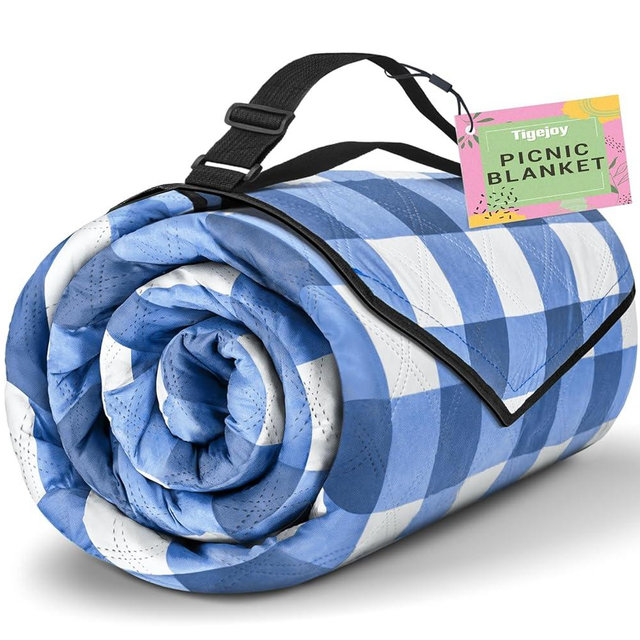 TigeJoy Extra Large Picnic Blanket Waterproof Foldable 80''x118'', Outdoor Picnic Mat Beach Blanket Sandproof for Park, Grass, Travel, Hiking, Camping Essentials, Gingham Picnic Blanket