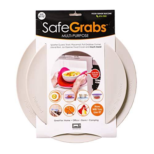 Safe Grabs: Multi-Purpose Silicone Original Microwave Mat as Seen on Shark Tank | Splatter Guard, Trivet, Hot Pad, Pot Holder, Minimize Mess (BPA-Free, Heat Resistant, Dishwasher Safe), Set of 2 Gray