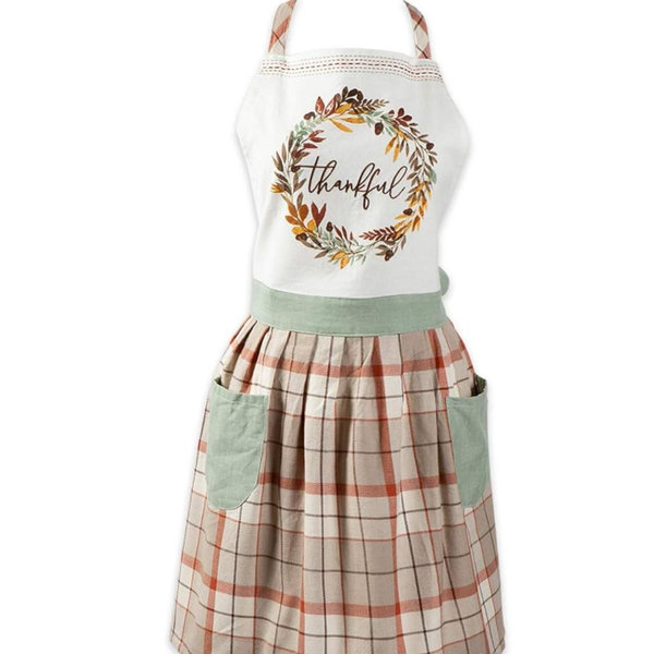 DII Women's Fall & Thanksgiving Kitchen Apron, Adjustable Long Waist Ties, Thankful