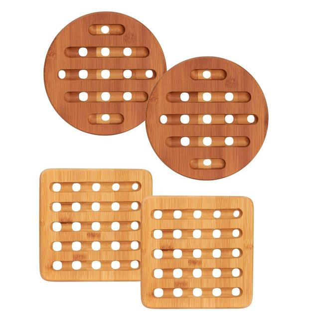 Home Intuition 4 Piece Bamboo Trivet Set, (4-Pack)