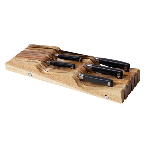 11 Slot Contemporary Acacia In-Drawer Knife Holder