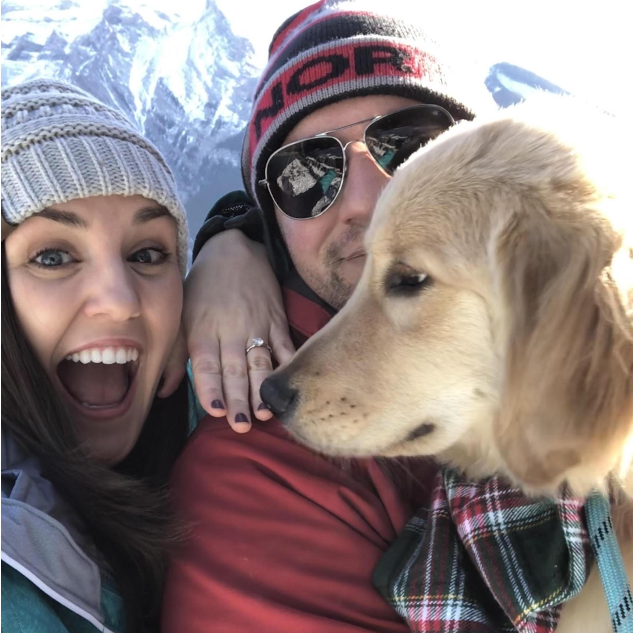 Phil admiring Annie's engagement ring in Banff National Park, Alberta Canada