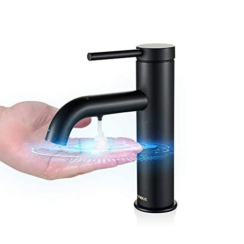 Matte Black Bathroom Faucet with Automatic Soap Dispenser, Single Hole Bathroom Faucet Single Handle, Brass Bathroom Faucet with A Built-in Touchless Soap Dispenser, FORIOUS