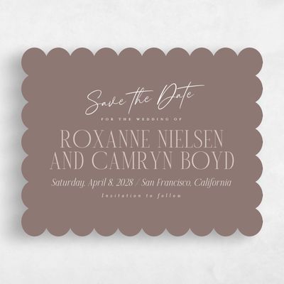 Brown Scalloped Wedding Save the Date - Kosrae Landscape