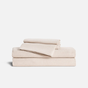 Washed European Linen Core Sheet Set in Oat Chambray